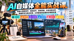 【无水印】AI自媒体全能实战课,掌握AI视频创作、爆款起号、剪映剪辑、抖音流量运营、直播带货与商业变现,从零基础到自媒体全链路实操-开心分享网