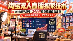 淘宝无人直播独家技术,无违规不封号,24小时自动直播自动出单,可矩阵多账号放大,旺季马上来了【揭秘】-开心分享网