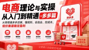 电商理论与实操从入门到精通-多多篇，从零搭建多多店铺，懂规则、会选品、控成本，低价赛道稳定盈利-开心分享网
