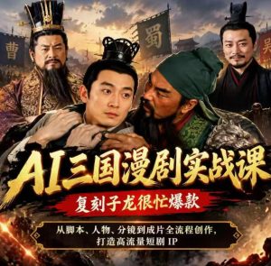 抖音14W粉博主同款AI三国漫剧实战课，复刻子龙很忙爆款，从脚本、人物、分镜到成片全流程创作，打造高流量短剧IP-开心分享网