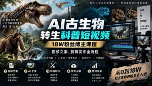 AI古生物转生科普短视频，18W粉丝博主课程，视频文案、剪辑发布全流程-开心分享网