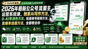 2026年最新公众号流量主运营系统课,独家AI写作方法,0-AI率润色方法、批量做号隔离方法、高爆率选题方法,全都教会你(更新1009)-开心分享网